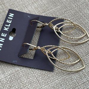 Anne Klein Earrings Gold Tone Hammered Teardrop Double Effect Jewelry New